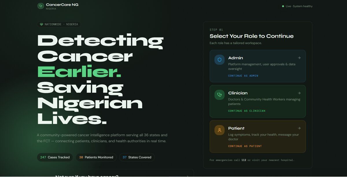 CancerCare Nigeria interface